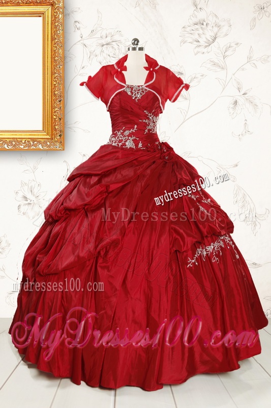 Wine Red Appliques Sweetheart 2016 Quinceanera Dress 